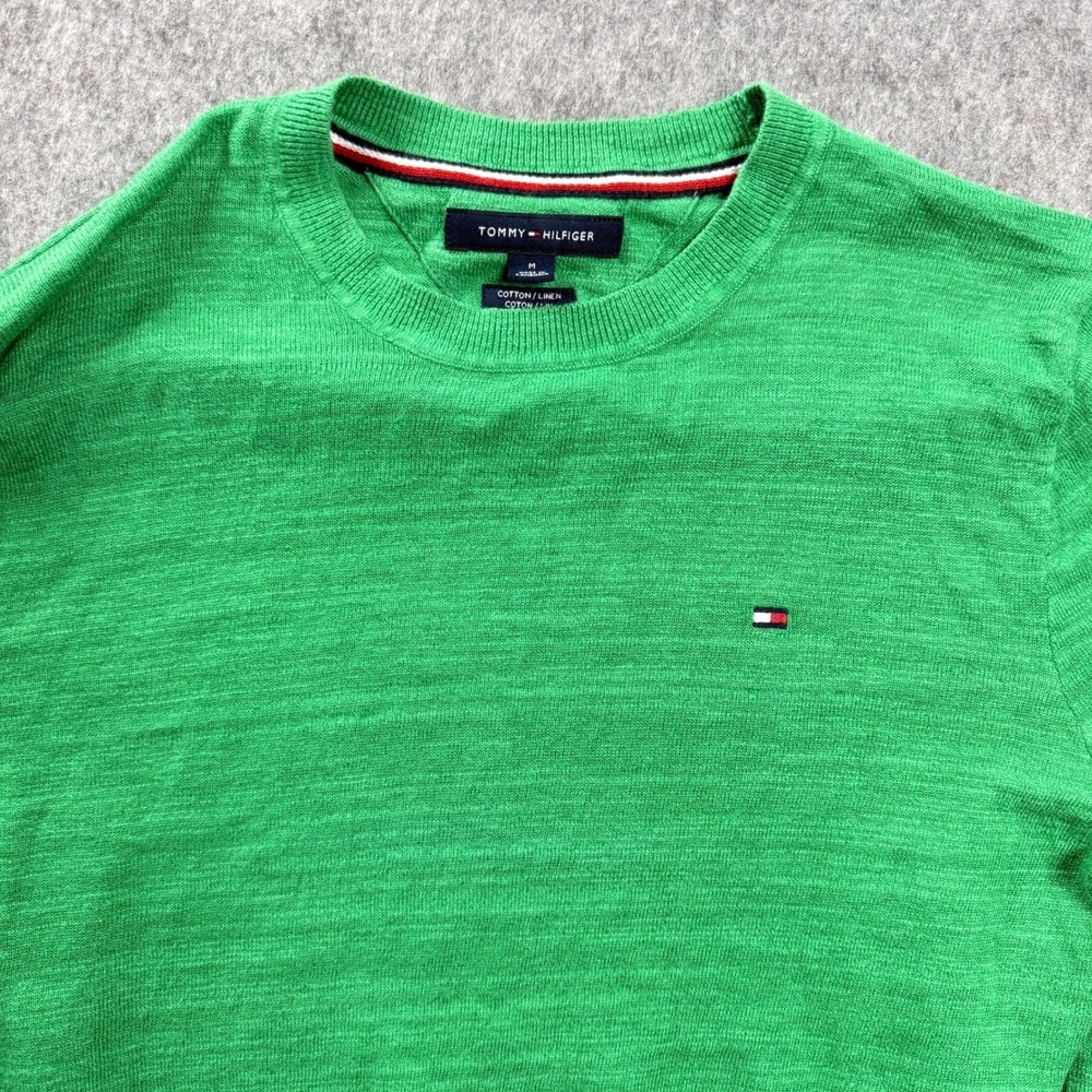 Tommy‎ Hilfiger Sweater Mens Medium Linen Blend Green Light Crew Neck Pullover